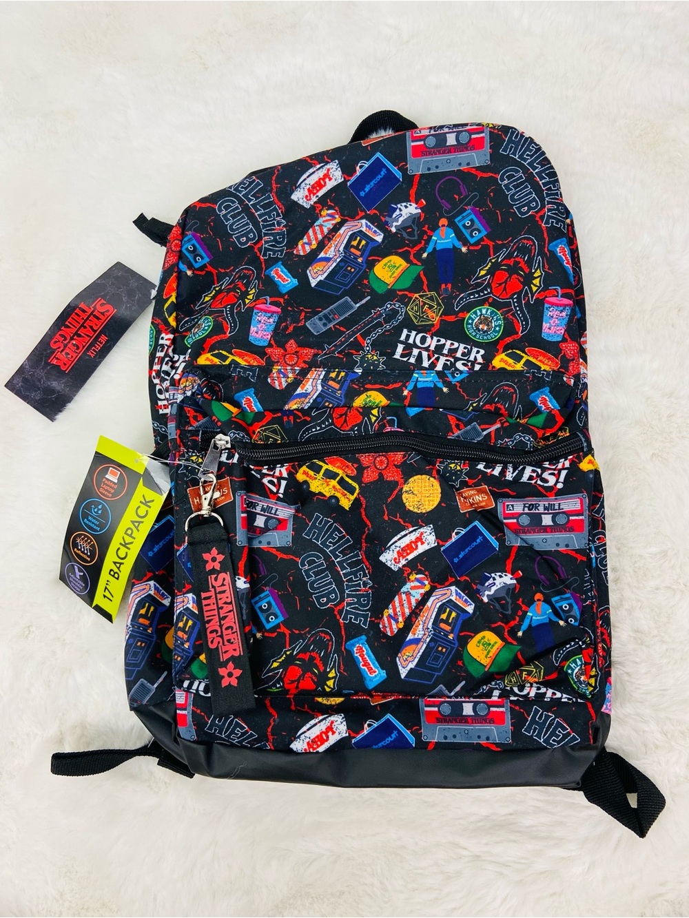 NWT stranger things Hopper Lives Black Graphic Backpack Multicolor Print